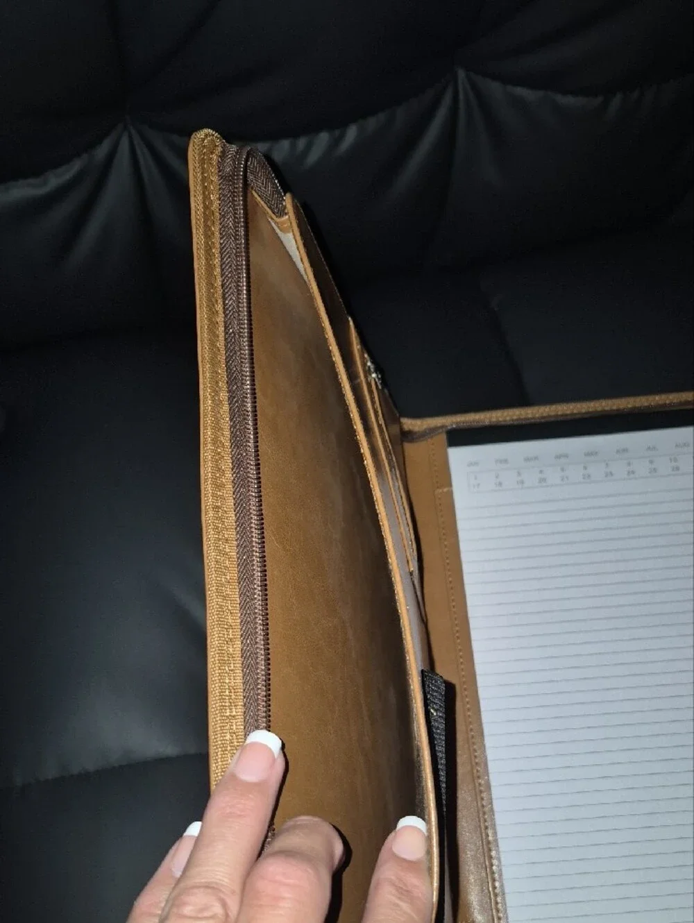 Simulated LEATHER Zip Portfolio Organizer - Tan